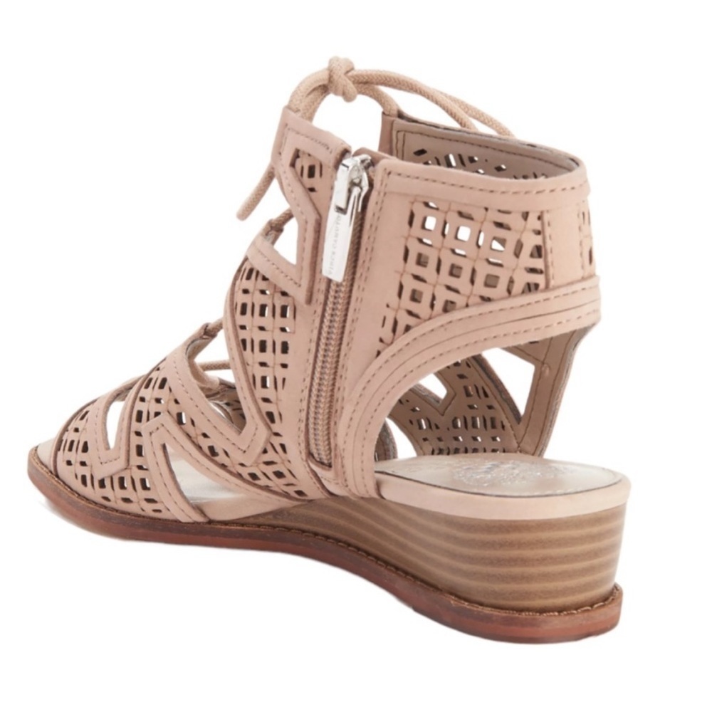 Like New Vince Camuto Leather Rollera Low Wedge Sandals - Wide Width - Picture 3 of 9